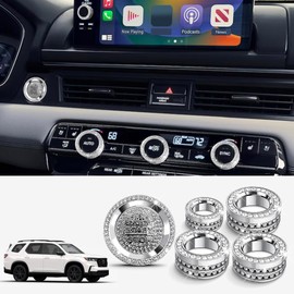 Polodunn Interior Accessories Compatible with Honda Pilot 2025 2024 2023 - Air Conditioning, Volume Radio Tune Knob Cover, Push Start Button Cover/Ring, Sparkling Decorative 6pcs/Set (Bling)