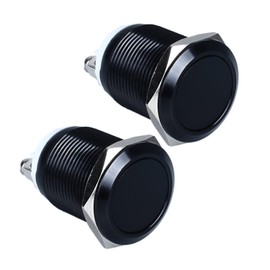 DMWD 2pcs 19mm Latching Metal Push Button Switch Waterproof Anti-Vandal 3/4" Mounting Hole Screw Terminals 12V 24V 36V DC 110V 250V AC 5A 1NO Aluminium Alloy Black Shell