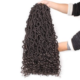 Leeven 7 Packs 24 Inch Long Faux Locs Crochet Braids Hair With Curls At The Ends 84 Strands/lot Goddess Soft Locs Crochet Hair for Women Afro Roots Synthetic Braid Hair 4#