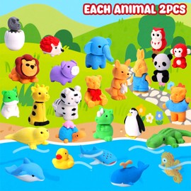 3 otters 50 Pack Animal Erasers for Kids, Desk Pets Classroom Prizes for Classroom Back to School Supplies, 3D Desk Pets Puzzle Mini Fun Erasers Pencil Eraser for Kids Party Favors Treasure Box Toys