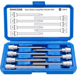 DAKCOS 7-Piece Long Hexagonal Socket Set 3/8 Inch Hex Bit Socket Set H3 H4 H5 H6 H7 H8 H10 Nuts from CR-V Bit from S2