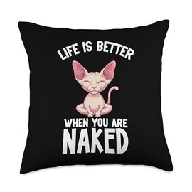 Sphynx Cat Food Toys Cat Lover Plush Hairless Cats Throw Pillow