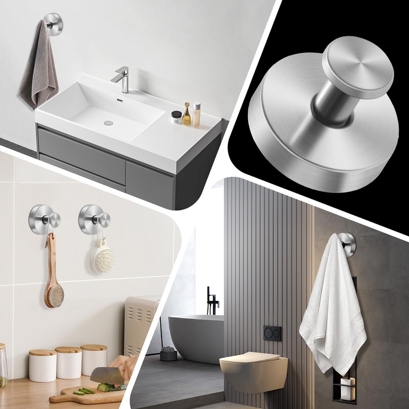 ELIUNG Suction Cup Hooks for Shower, 2 Pack Stainless Steel