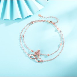 Anklet Rose Gold with Letters Waterproof I Anklet for Women Girls 26 Letter Double Bracelet Anklet Adjustable (22-27 cm) Gifts for Girlfriend Lover