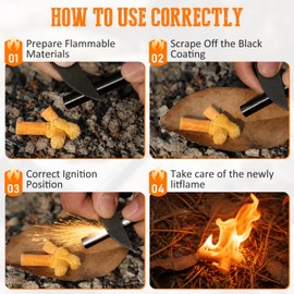 YIWUBAI Premium Flint and Steel Fire Starter Kit - 4 Inch Ferro Rod with Paracord Handle, Waterproof Survival Gear and Supplies for Camping, Hiking, Bushcraft & Emergency