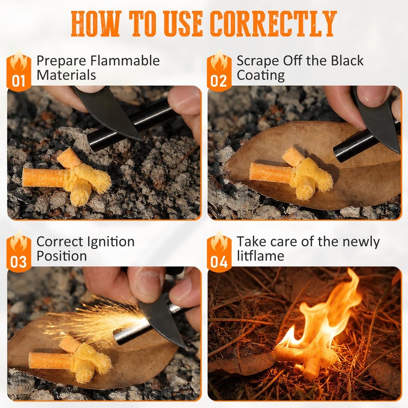 YIWUBAI Premium Flint and Steel Fire Starter Kit - 4