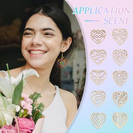 Elecrelive 60pcs Wooden Heart Charms Wooden Earring Blanks Filigree Heart Charms for Valentine's Day DIY Earring Necklace Jewelry Making