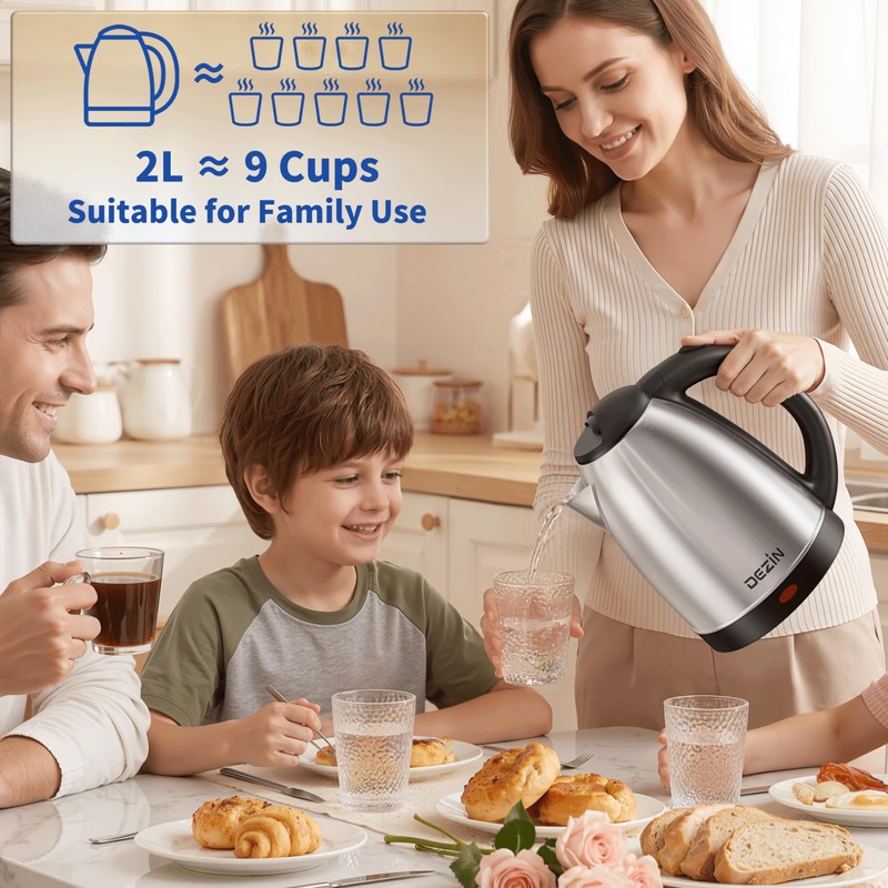 DEZIN Electric Kettle Upgraded, BPA Free 2L Stainless Steel Tea