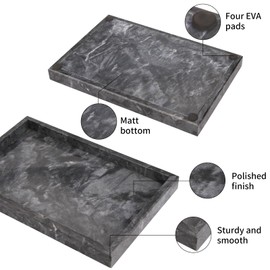 Marble Bathroom Vanity Tray, Natural Luxury Vanity Home Kitchen Bathroom Table Tray, Stone Decorative Countertop Dresser Trays for Key Coffee Perfume Jewelry Makeup (Black, 12"x 8" x1.2")