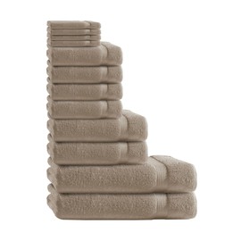 Class Home Collection 12-Piece Terry Towel Set | Guest Towel | Hand Towel | Bath Towel | Wash Mitt | Beige