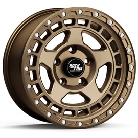 RockTrix RT115 17 inch Wheel Compatible with Jeep Wrangler JK JL 17x9 5x5 Wheels (-12mm Offset, 4.5in Backspace) 5x5 PCD, 71.5mm Bore, Bronze Wheels, Also fits Gladiator JT Rims