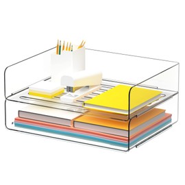 Gawerk Clear Desk Organizer, Stackable Desk Paper Letter Tray Organizer Office Desktop File Paper Holder Book Storage Rack (Clear, 2 Tier)