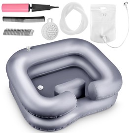 Inflatable Shampoo Basin, Loc Detox Tub for Dreads, Shampoo Buddy Bowl for Bedridden, Disabled,Injured with 2.5 GL Portable Water Shower Bag（Silvery）