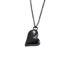 Collar Dije Relicario Corazon Charm Acero Inoxidable Brilloso Plateado y Negro (Negro)