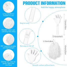 ZCYSRLQIN 36 Pcs Cheerleading Pom Poms Thunder Sticks and Hand Clappers Noisemakers for Team Spirit Items Party Dance Basketball Football Sporting Games Event Party (White)