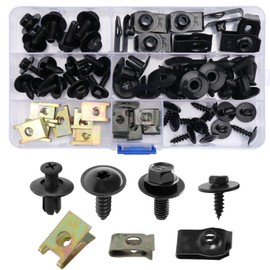 Pack of 64 Car Screw Nut Clip Kit, Car Body Undertray Fender Screws, Metal U Type Mounting Clip, Mudguard Clip, Sheet Metal Nuts Screws, Body Clamps for Car Body (Black)