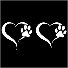 Finest Folia 2er Set Aufkleber Pfote und Herz 10x11cm Hund Katze Sticker für Auto Motorrad Wand Laptop Möbel Pfotensticker Hundepfote selbstklebend (K017 Weiß)