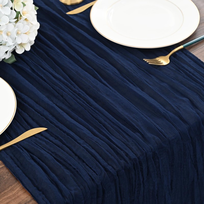 Teruntrue 4 Pack Navy Blue Cheesecloth Table Runner Table Runner,