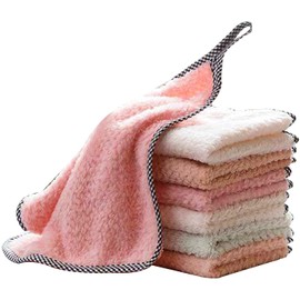 KPNG Cleaning Cloth, Coral Fleece Microfiber Dishcloth, Hangable Dish Washing Towels, Quick Dry Thicken Towel Rag Wipe for Kitchen and Bathroom, Coral - Pack of 3