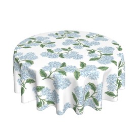 Sorktse Spring Floral Tablecloth Round 70 Inch Blue Hydrangea Flower Table Cloth Polyester Fabric Vintage Summer Flowers Table Cover for Kitchen Holiday Party Dining Picnic Outdoor Decor