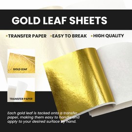VISCY Gold Leaf Sheets 100 Pcs, Imitation Gold Foil Sheets for Arts, Crafts, Decoration and Painting, 6.1 x 5.3 Inches (Gold)