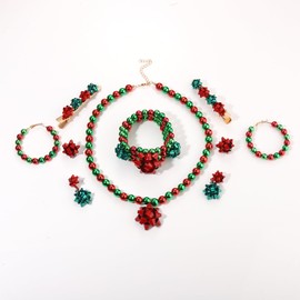 Boderier Christmas Jewelry Set for Women - Bow Necklace, Earrings, Bracelets, Hair Clips & Decoration - Holiday Gifts