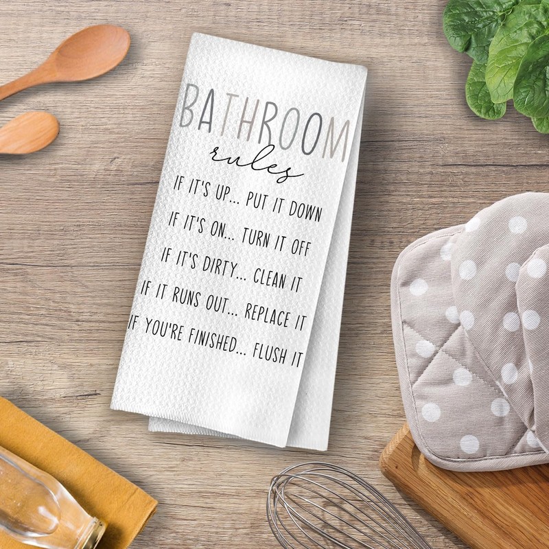 XIVENHAVM Funny Hand Towels for Bathroom, Boho Bathroom Rules Waffle