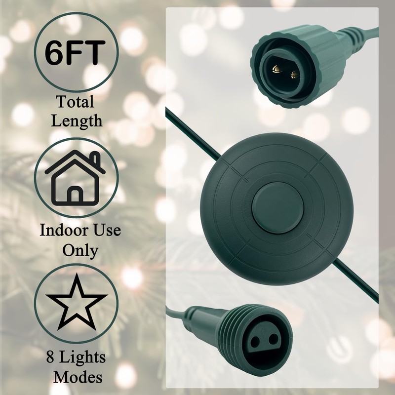 Power Cord 6Ft with 8 Lights Modes Foot Switch for