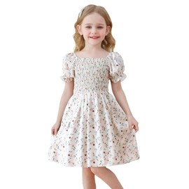 TTYAOVO Baby Floral Dress Smocked Princess Summer Girl Dresses Size 6Y(5-6 Years, 2106 Ivory)