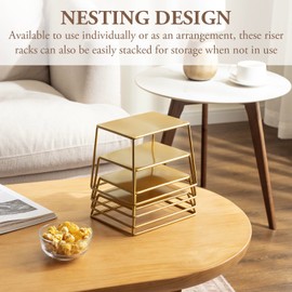 MyGift Cupcake Riser Stands, Large Brass Tone Metal Nesting Dessert Display Risers, 4 Piece Set Tabletop Food Appetizer Buffet Table Serving Stands for Home Party Event Retail, 5x7 Inch Top