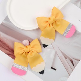 HIFANMM 2Pcs Back to School Hair Clips Yellow Pencil Hair Bows for Girls Cute Bowknot Hair Accessories Students Girls Alligator Hair Barrettes for School Opens Season Hairpins