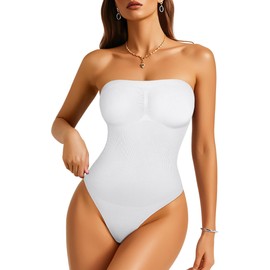 Gotoly Strapless Body Shapewear Women's Tummy Control Strong Body Shaper with Removable Straps Figure Shaping Bodysuit String Sculpting Corset Seamless Shaping Bodysuits Bodice Body, White