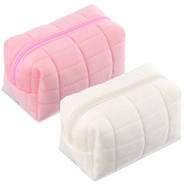 Heclia Makeup Bags for Women 2 Pack Soft Cotton Travel Cosmetic Organizer with Checkered Pattern Small Toiletry Bag for Skincare Essentials Cute Pouch for Brushes & Beauty Products