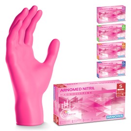 ARNOMED Disposable Gloves Pink with 100 Pieces/Box, S, Nitrile Gloves, Powder-Free, Latex-Free Rubber Gloves, Disposable Gloves Available in XS, S, M, L & XL