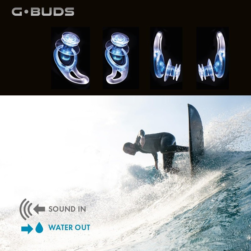 G.Buds Clear Surf Ear Plugs. Sound in Water Out. Perfect