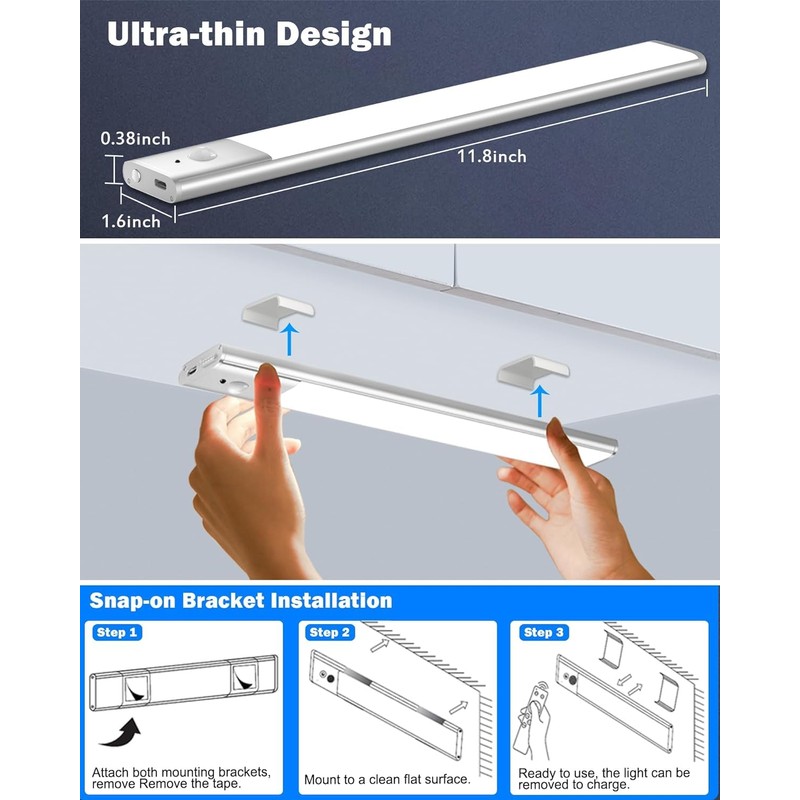 Haigvel Under Cabinet Lights Wireless, 3 Color Kitchen Counter Lighting