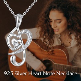 POPLYKE Musical Note / Guitar Necklace 925 Sterling Silver Music Pendant Necklaces Musical Jewellery for Men and Women, Sterling Silver, Cubic Zirconia