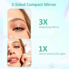 SURJIER Compact Mirror, 1X/3X Magnification Lighted Mini Small Purse Pocket Mirror