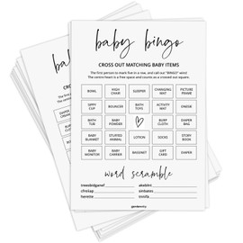 Baby Shower Games - Baby Bingo, 50 Different Pre-Filled Cards, Baby Shower Decorations, Minimalist