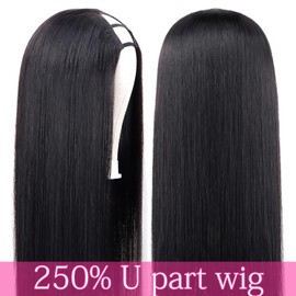 CanaryFly 250% Density U Part Human Hair Wigs, Upgrade U Part Wigs with Drawstring for Black Women Glueless Straight Human Hair None Lace Front Wig, Beginner Friendly,Natural Black(22inch)