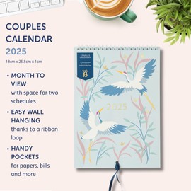 Busy B 2025 Calendar Couples Wall Calendar 2025 - Birds Slim Design with Dual Schedules, Monthly Pockets & Stickers - A5 Hanging Calendar for Shared Planning, Birthdays & Important Dates - Jan to Dec