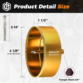 DaduoRi 4 1/8" Serrated Diamond Hole Saw with 2Pcs Removable Pilot Bits, Easy-Align for Precise Drilling in Porcelain, Ceramic, Granite, and Marble (105mm Drill Bit for Tile)