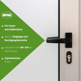 Amig - Set of 2 Rosette Handles for Doors | Delta Model | 121 x 72 mm | 8 mm Square | Elegant and Simple Design | Ergonomic Handle | Aluminium Black