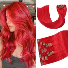 Ukira Red Hair Extensions for Women Real Human Hair, 15 Inch 70g 7pcs Clip in Hair Extensions Human Hair, Natural Straight Remy Human Hair Clip in Extensions Rallonge Cheveux Humain