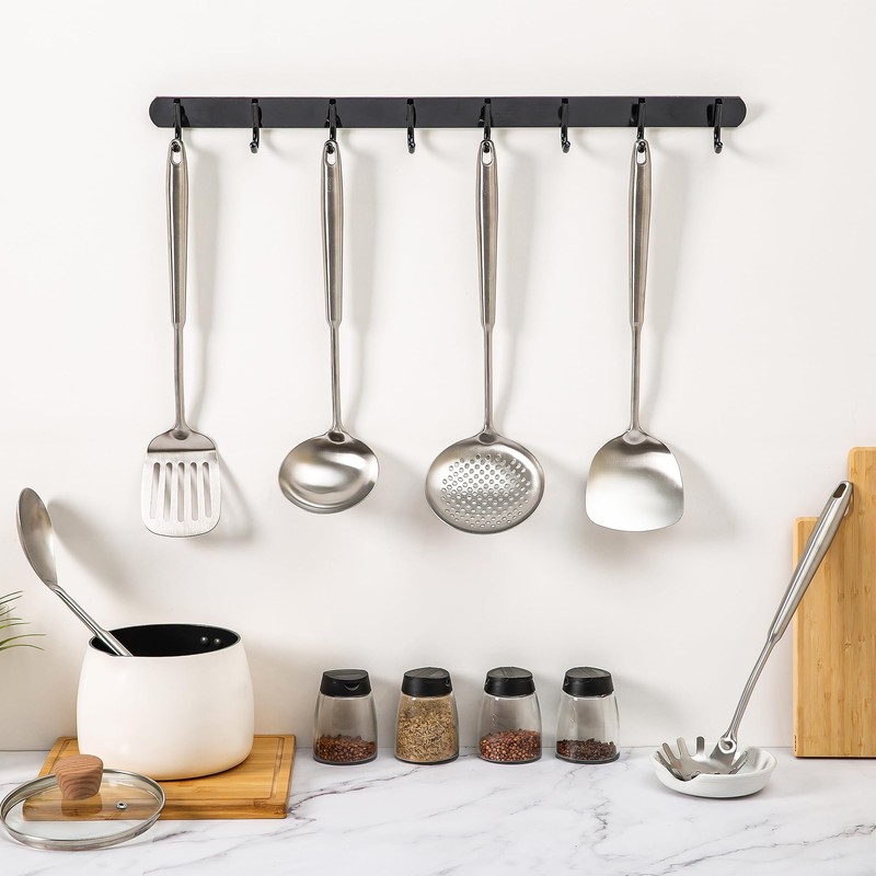 FJNATINH 6-Pieces 304 Stainless Steel Wok Spatula Set,Cooking Utensil Set,Soup
