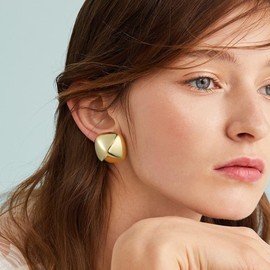 Chunky Gold Earrings for Women Girls 14k Gold Plated Stud Earrings for Women Hypoallergenic Gold Statement Earrings Thick Gold Chunky Earrings for Women Trendy Jewelry Gift for Women Girls, Copper, No