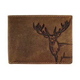 Lemasi Genuine Leather Wallet for Men, Natural Hunter Leather with RFID NFC Protection Deer, Brown Landscape, coin purse