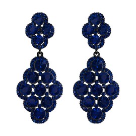 Flyonce Wedding Bridal Earrings for Women Party Rhombus Rhinestone Crystal Hollow Chandelier Dangle Navy Blue
