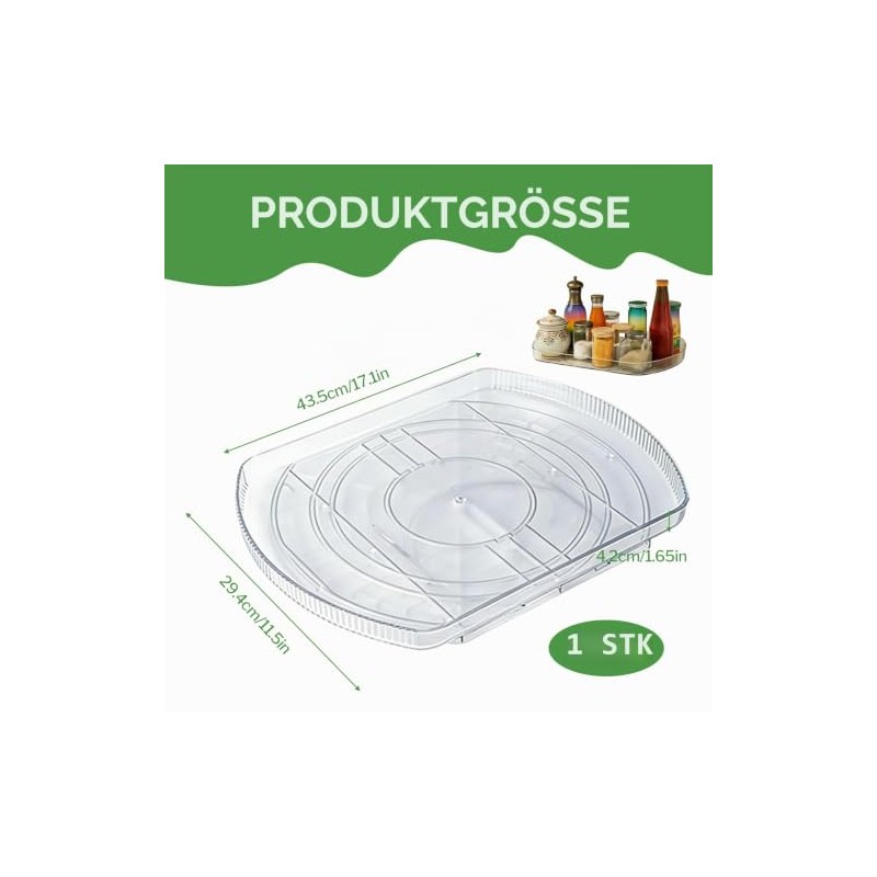 Turntable Fridge Organiser, 360° Rotating Turntable Rectangular Lazy Susan Multifunctional