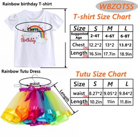 WBZOTSS Rainbow Birthday Outfits for Girls-T-shirt,Tutu Skirt Dress,Ruffle Socks,Headband,Satin Sash,Unicorn Gifts for Girls (white+Rainbow, S)